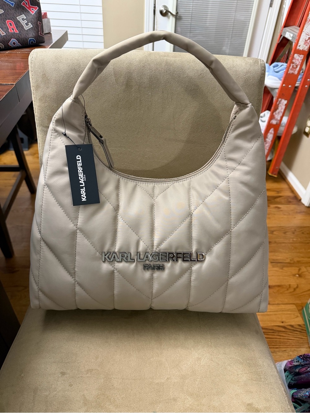 Karl Lagerfeld Quilted Shoulder Hobo in Beige Taupe